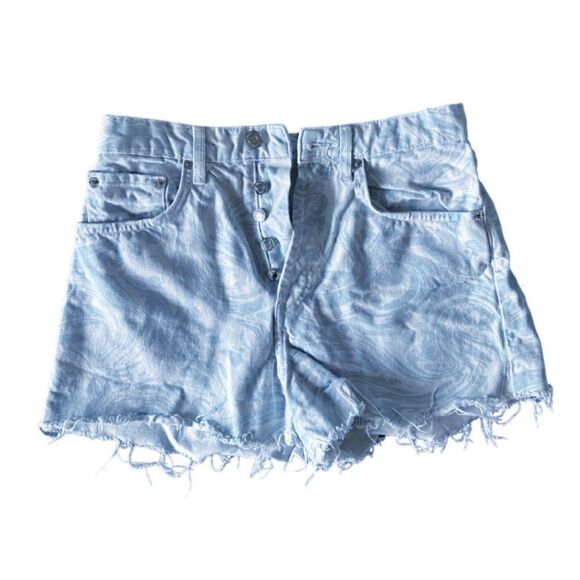 ZARA Shorts Swirl Y2K Core Blue White Distressed Button Fly - Picture 1 of 3